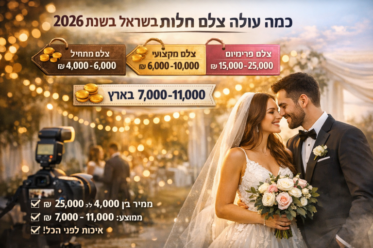 כמה עולה צלם חתונות בישראל בשנת 2026?